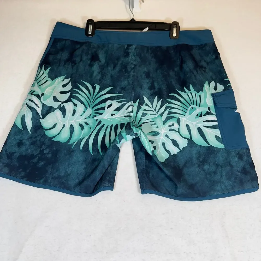 Quiksilver Bathing Suit Men 38W Side Pocket Hook/Loop Fly String Swim Beach Blue